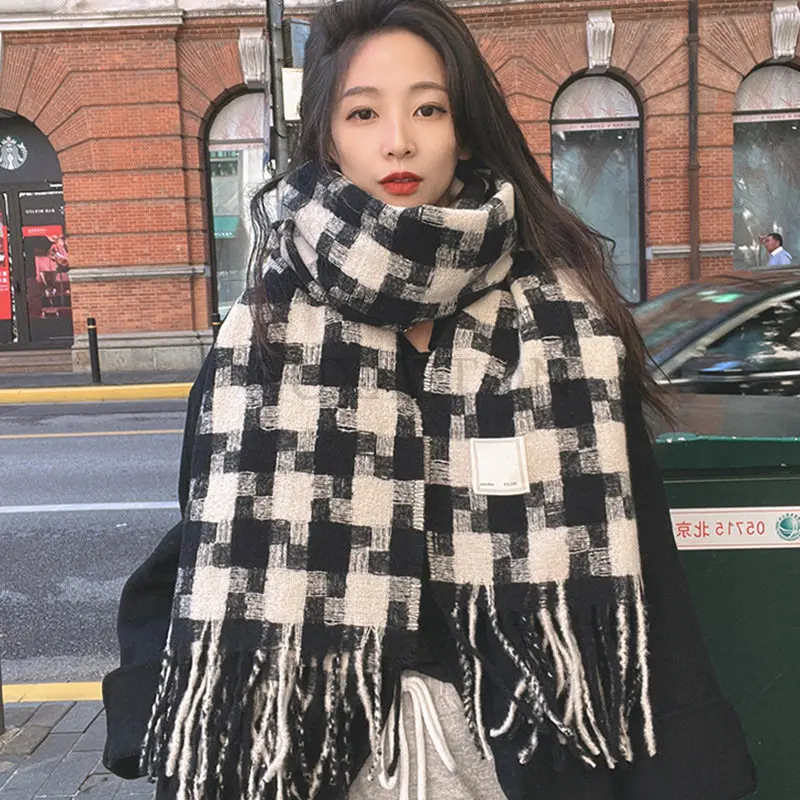 

Winter Scarf Women's Shawl Warm Scarf Women's Plaid Scarf Neckband Scarf Fringe Fashion Scarf Women's Luxury Blue New 2023