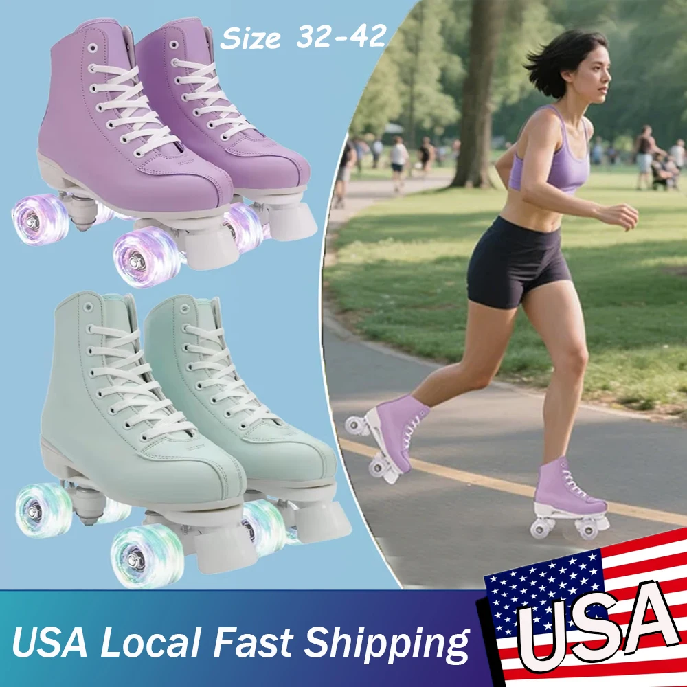 

2025 мигающие роликовые коньки для мужчин и женщин, двухрядные четырехрядные коньки, кроссовки на 4 колесах, тренировочные коньки на открытом воздухе, размер 32-42