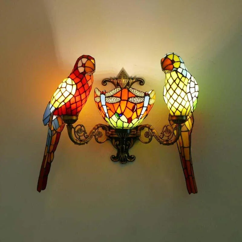 SOFEINA Tiffany parrot Wall Lamps American countryside Children's room Homestay Villa Hotel Stained Glass Animal Decoration Lamp