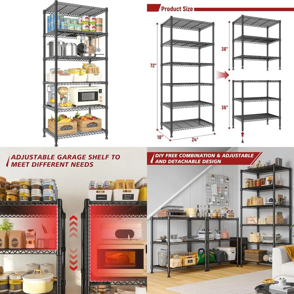 أرفف تخزين معدنية شديدة التحمل مكونة من 6 طبقات، وحدة رفوف جراج قابلة للتعديل للأحمال الثقيلة، نظام رفوف سلكية عالية 72 بوصة #1