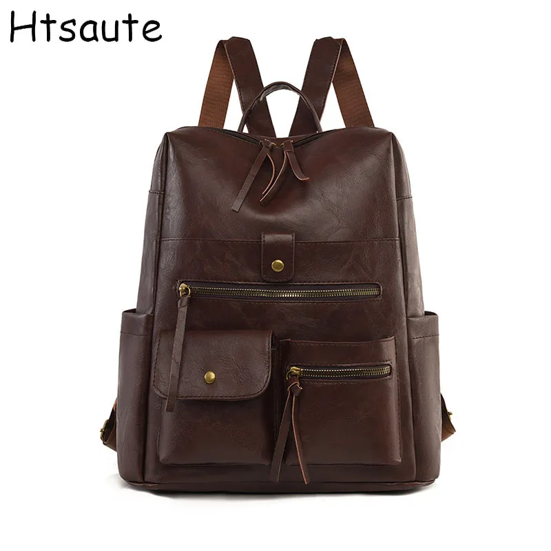 PU Leather Casual Backpack Large Multi Pocket School Bag for Everyday Outdoor Activities Daily Commute Top Handle Bags
