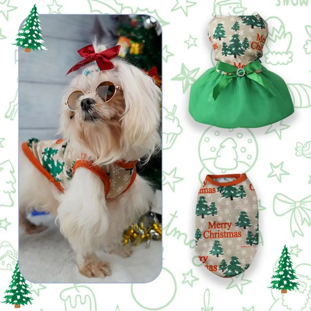 Pet Vest Printing Christmas Elements Breathable Dress Up Polyester Fashion Puppy Cats Skirt for Photography