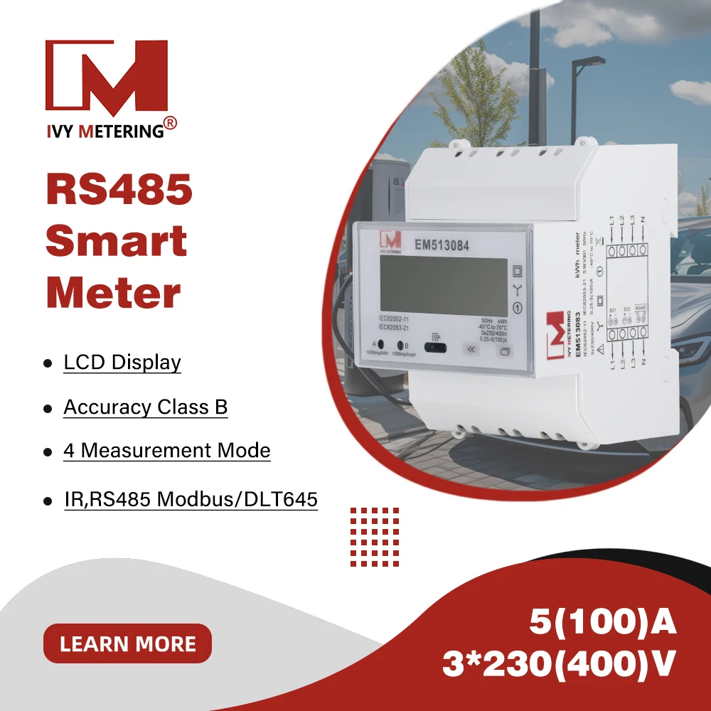

IVY EM513082 Three Phase 4-Wire RS485 Modbus Energy Meter, 100A DIN Rail, MID Certified (EN50470), Bidirectional kWh Meter for S