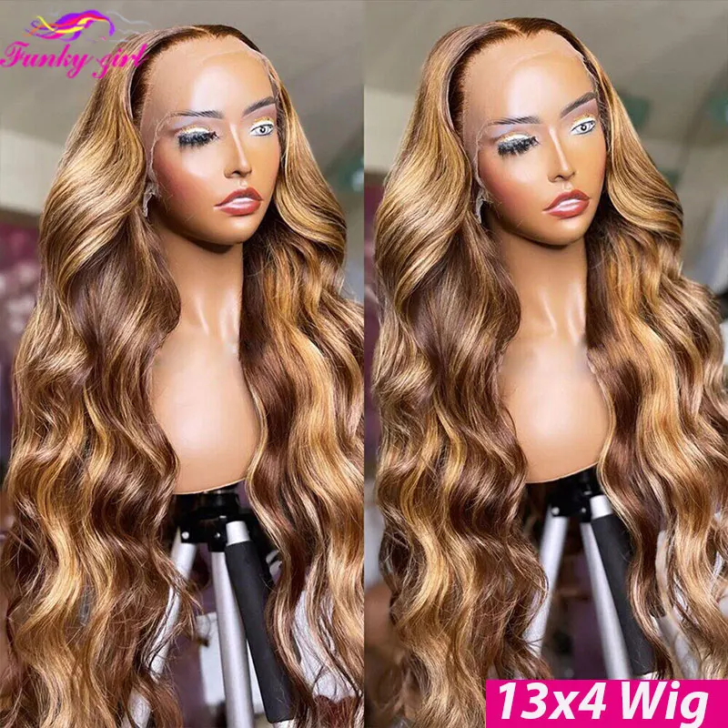 Body Wave Human Hair Wig Highlight Wig Body Wavy Lace Front Wigs 34inch Brazilian Remy Transparent Lace Closure Wigs For Women