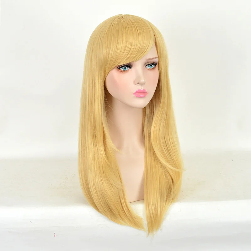 Alice in Wonderland Alice Yellow Golden Cosplay Wig Straight Long Synthetic Hair Costume Party Halloween Wigs + Wig Cap