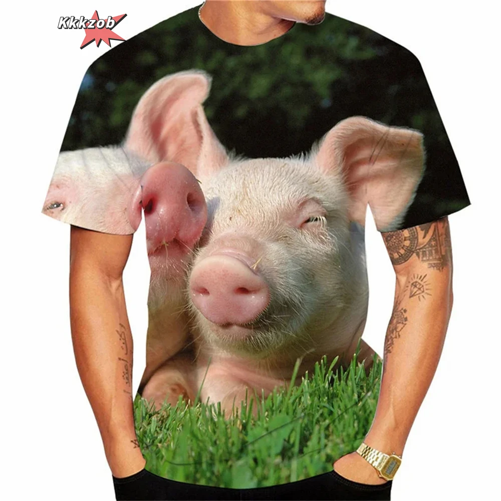 

Guitar-Playing Pig 3D Printed Men's T Shirts Funny Summer Animals O-Neck Short Sleeve Casual Short-Sleeved Streetwear Shirt Tops