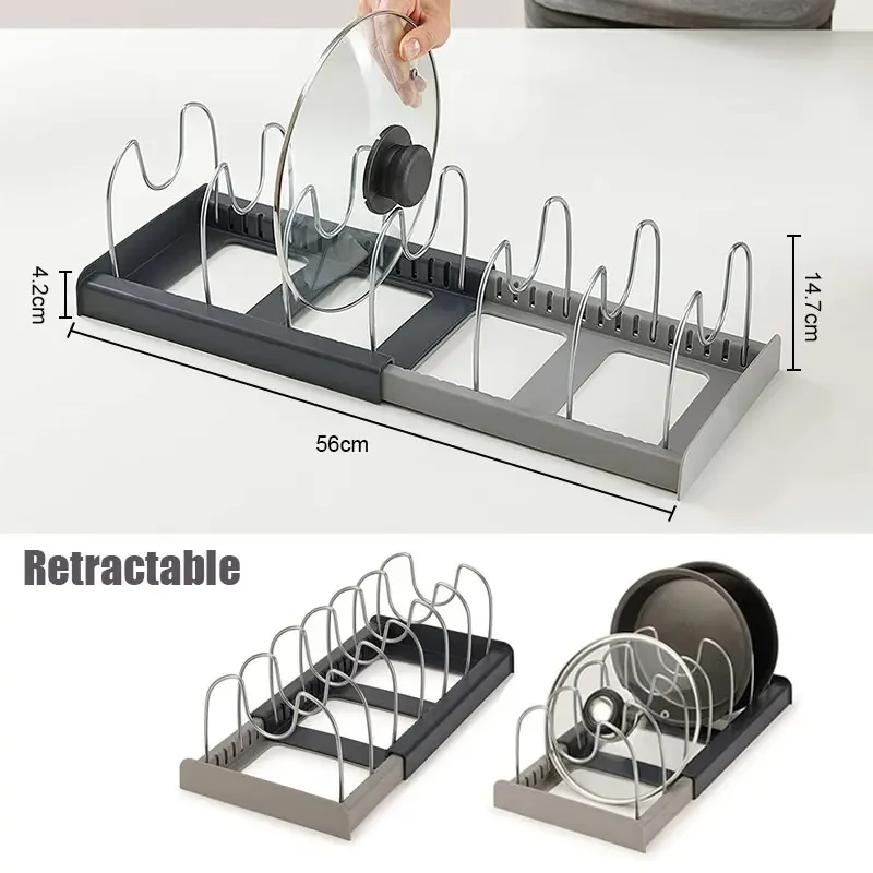 Kitchen Cabinet Organizers for Pots and Pans Expandable Stainless Steel Storage Rack Cutting Board Drying Rack Cookware Shelf image 4