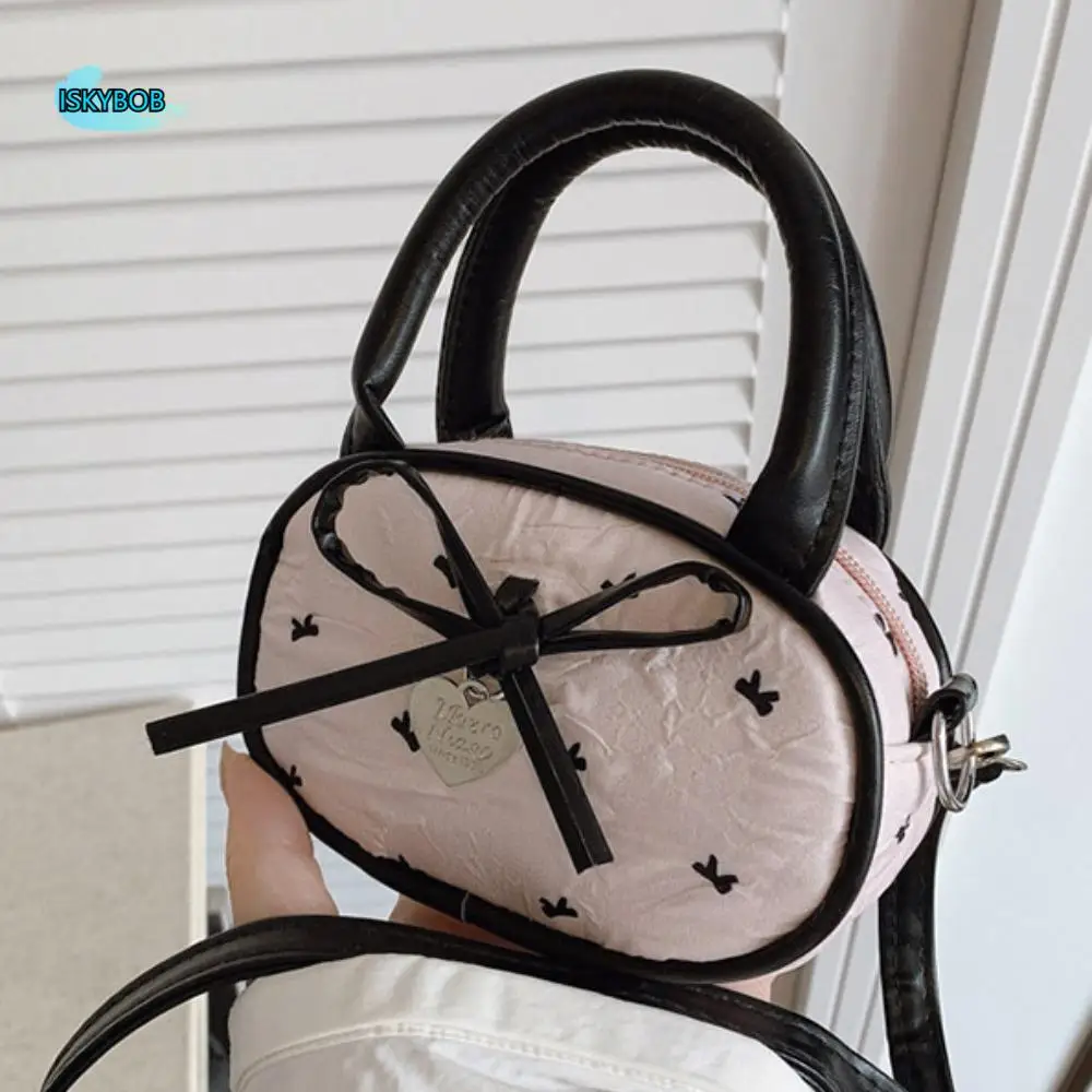 

Y2K Bow Polka Dot Crossbody Bag Love Pendant Street Style Mini Top-Handle Bag Large Capacity Solid Color Vintage Handbag