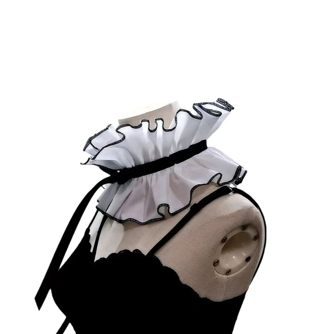 Chemise foulard plissée à volants pour femme, col rond, col bas, accessoires de cour rétro UR debout, tournage sur scène, nouveau