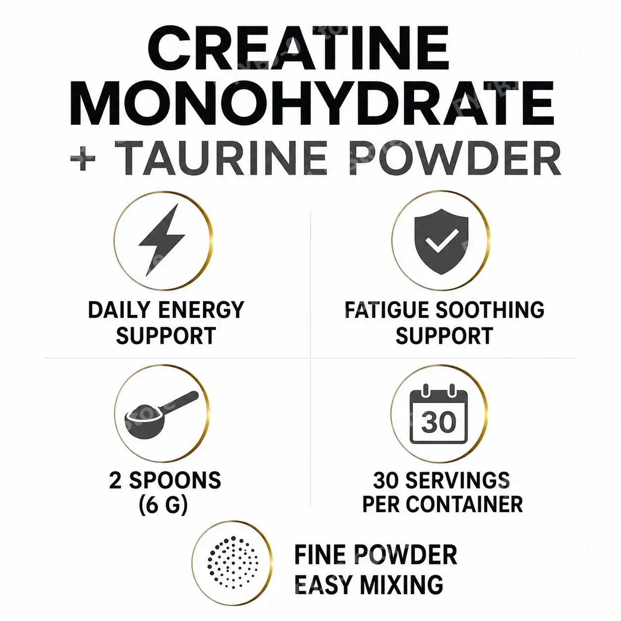 Creatine Monohydrate & Taurine Powder for Daily Energy Metabolism Support and Fatigue Soothing, Easy Mixing - 30 Servings
