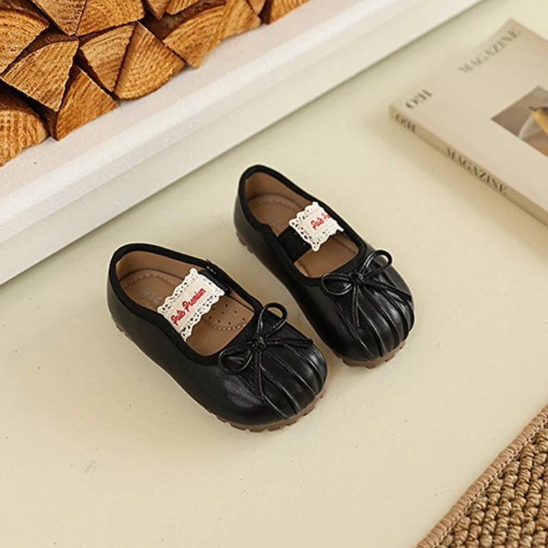 2025年秋新作 子供用レザーシューズ 女の子向け 韓国風 ソフトボトム 滑り止め 多用途 シック プリンセスシューズ
