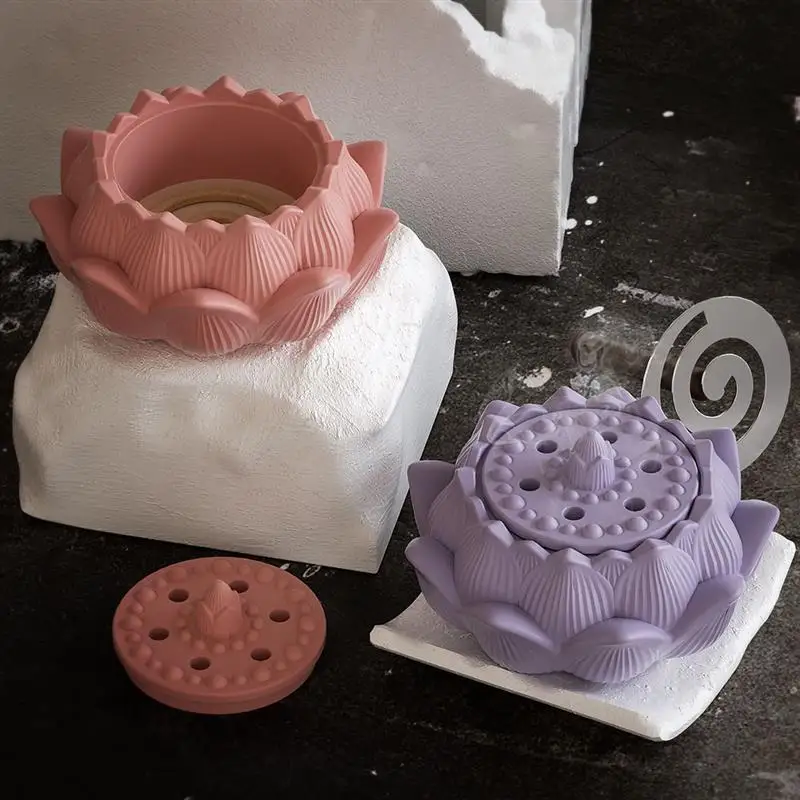 DIY Cement Lotus Incense Burner Molds Resin Lotus Flower Storage Box Candle Holder Concrete Silicone Mold Home Decor Ornaments