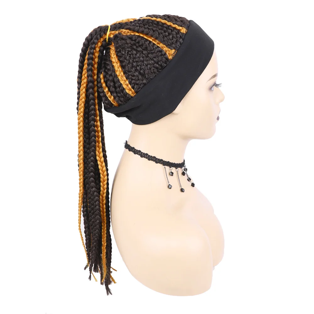 

Long Black Mixed Blonde Braided Headband Wig for Women Synthetic Braiding Hair Wig Daily Use with Adjustable Straps