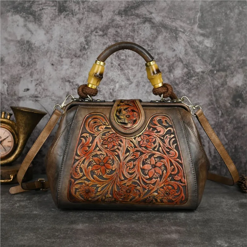 Imagem -05 - Johnature-bolsa Esculpida em Couro Artesanal Vintage para Mulheres Bolsas de Ombro Versáteis Bolsas Crossbody Luxo Fêmea Novo Outono 2023