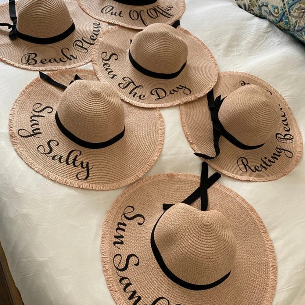 Custom Beach Floppy Sun Hat for Honeymoon and Bachelorette party, Personalized Bridal Shower Favors Bridesmaid Travel Gifts