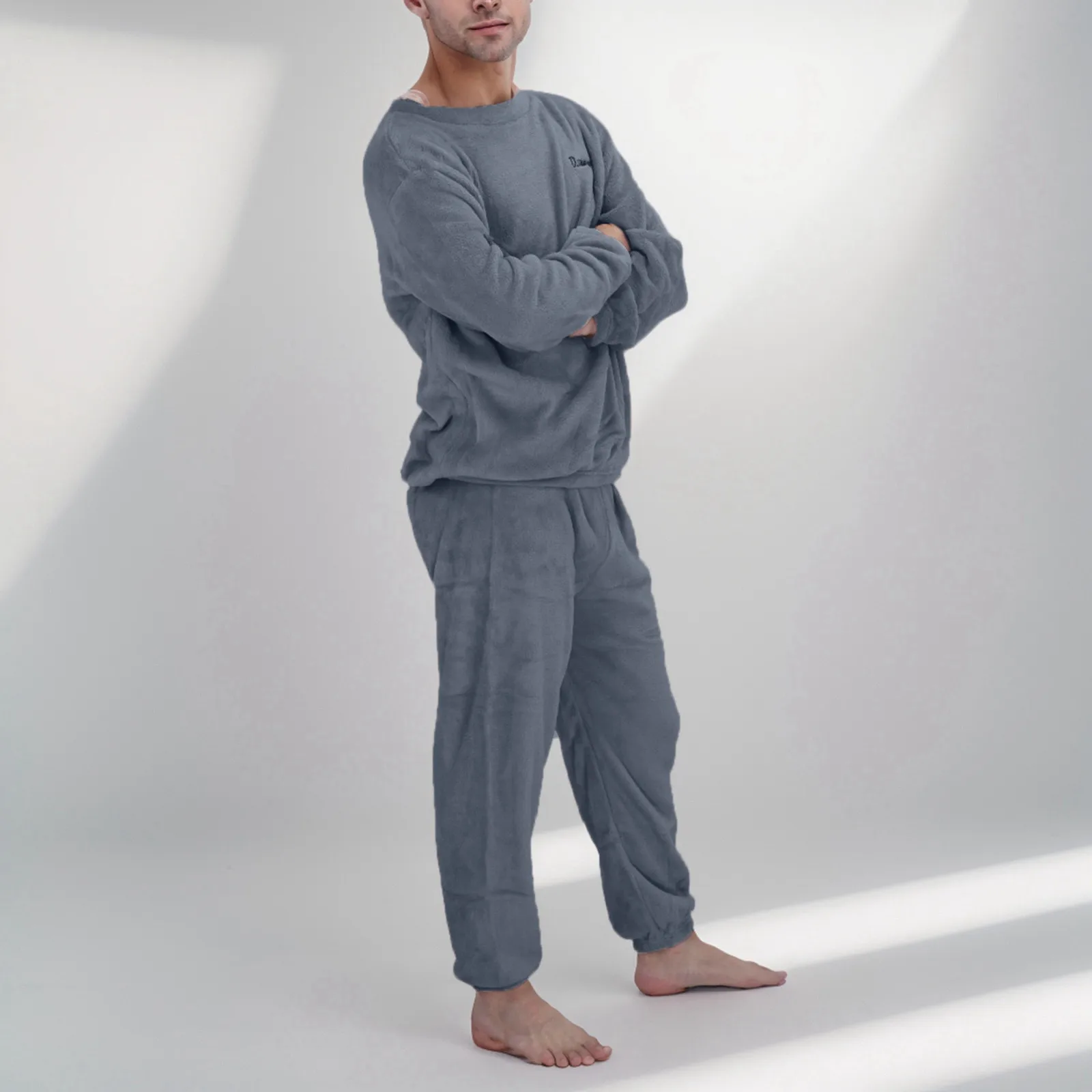 Men's Fall Winter Pajasmas 2 Piece Set Warm Soft Coral Fleece Warm Sleepwear Outfits Flannel Homewear Pullover Suits Ropa Barata