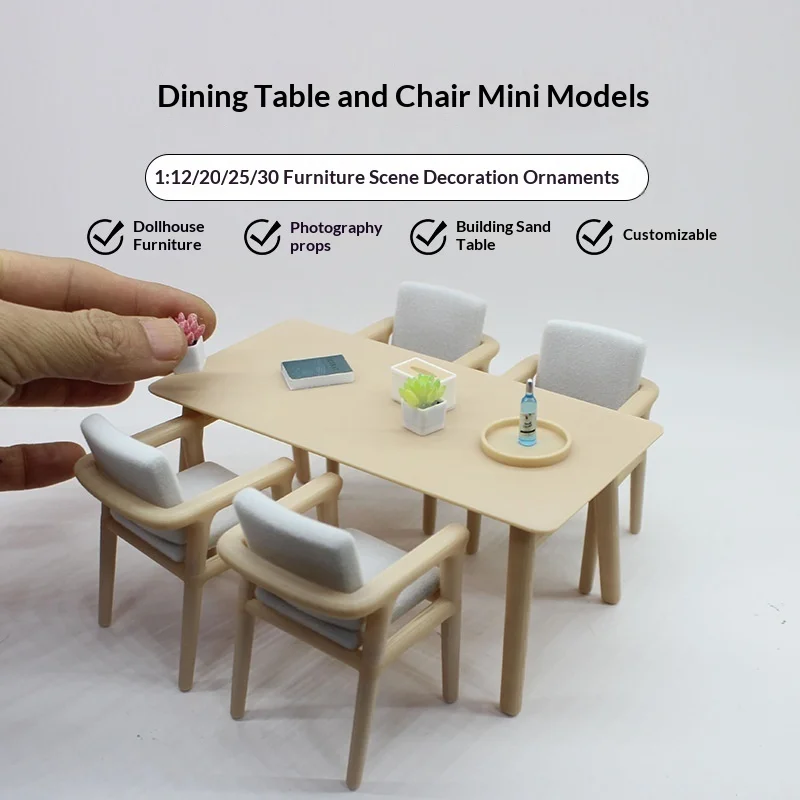 1:12 Scale Miniature Furniture Set for Dollhouse - Table And Dining Chair Model Dollhouse Decoration Scene Playhouse Toys