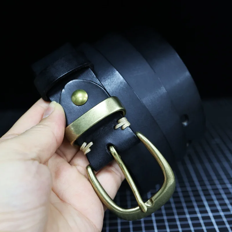 Retro Simple First-Layer Leather Men's Belt with Pure Copper Buckle
