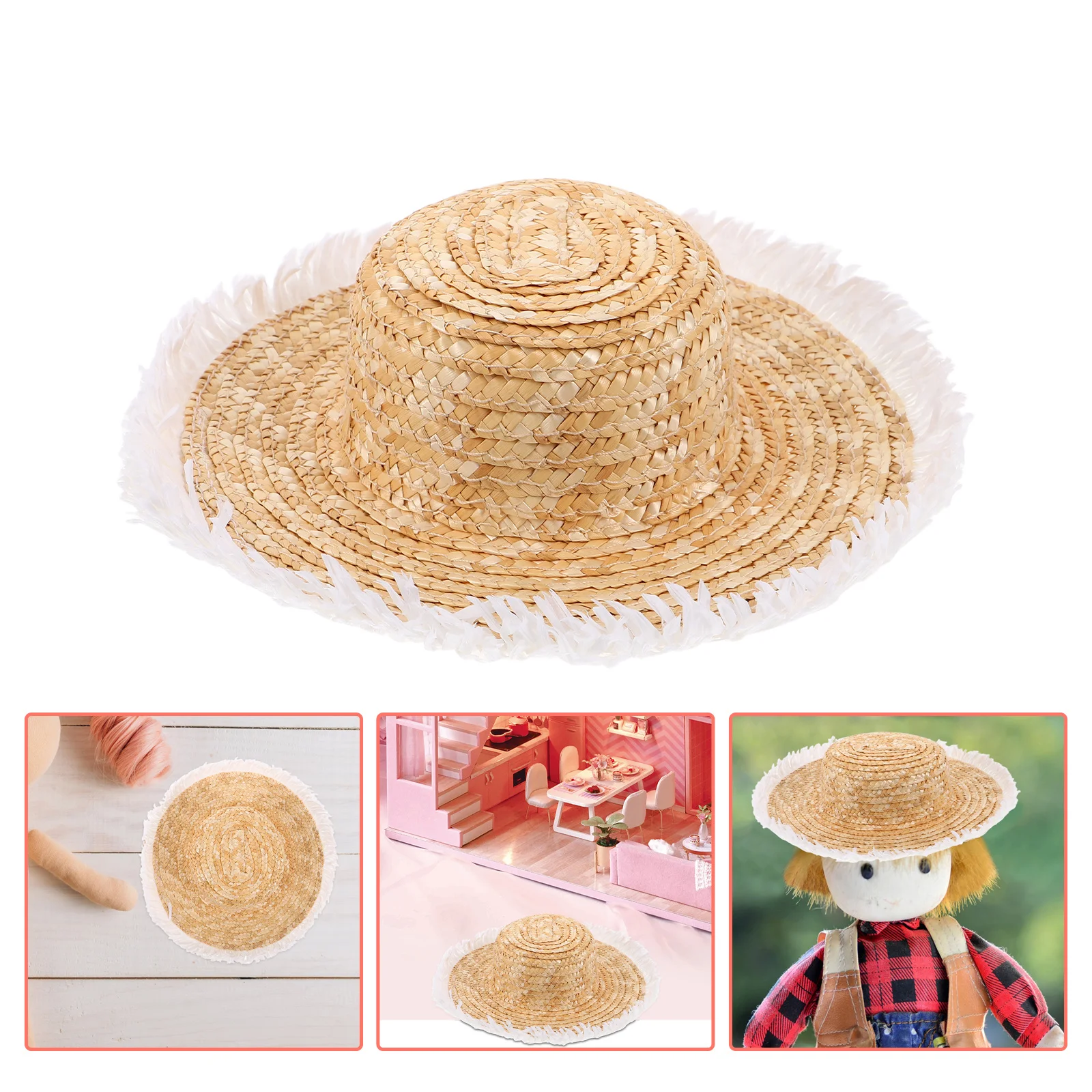 1 قطعة قبعات القش المصغرة دمية اكسسوارات صغيرة المنسوجة الحرفية القبعات Diy بها بنفسك مشاريع الزينة اليدوية قبعة صغيرة