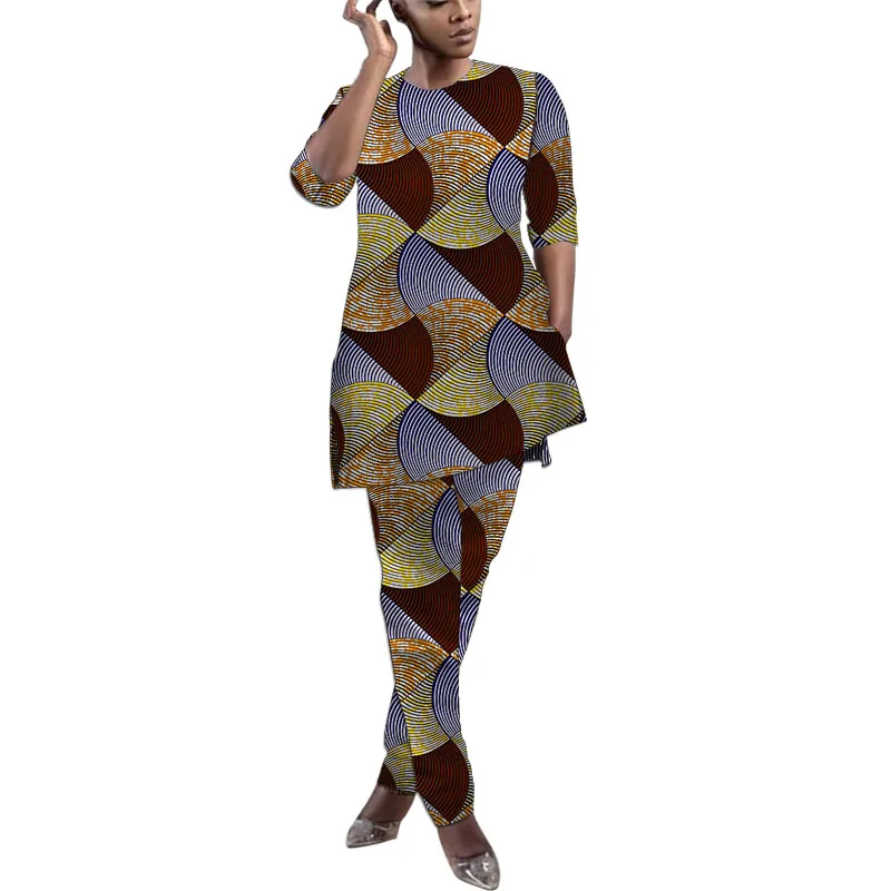 

Women's Groom Suit African Clothing Half Sleeve Tops And Pants Ankara Custom Made Wedding Shirts+Trousers