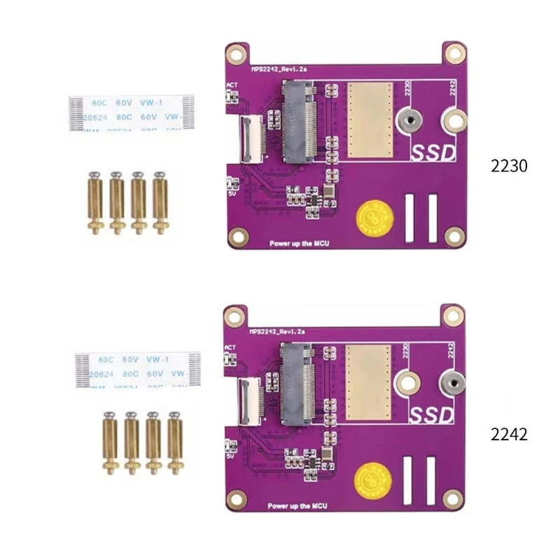 

PCIE M.2 NVME 2230 2242 SSD HAT for RPi 5 PCIe To M.2 NVMe SSD Adapters Board Support M.2 2230/2242 Expansion Board