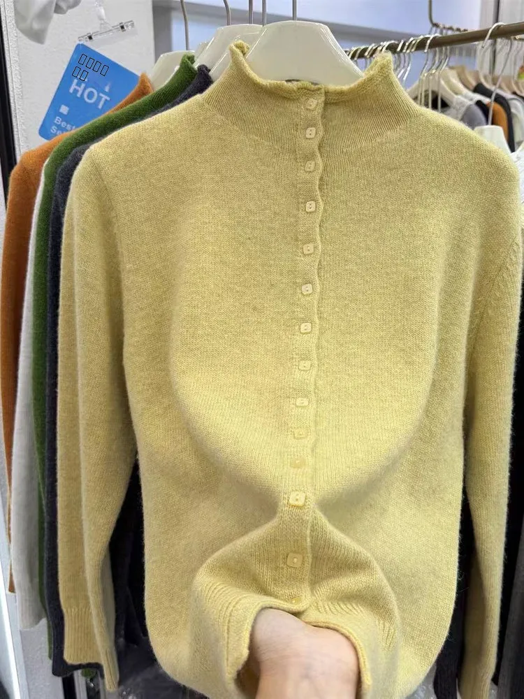 Cárdigan de Punto de Lana de Color Caramelo Suave, Diseño de Múltiples Botones, Suéter Informal de Manga Larga para Mujer, Ab...