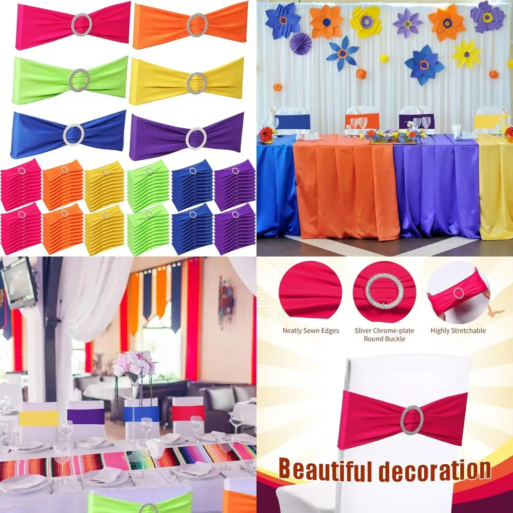 

120-Piece Mexican Fiesta Spandex Chair Sashes with Buckle for Weddings, Events, and Mardi Gras - Solid Color