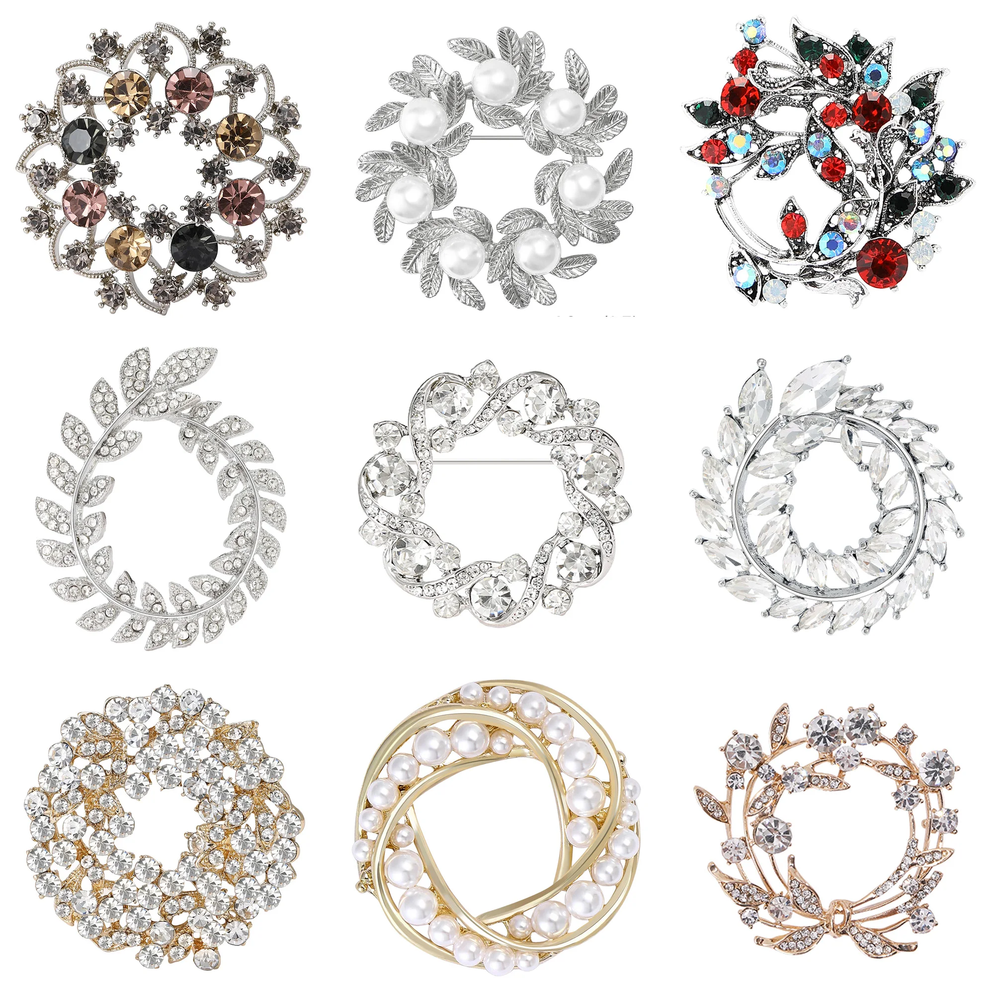 Broches de corona de rama de olivo con diamantes de imitación para mujer, alfileres de plantas redondos de perlas Unisex, regalos para amigos y fiestas de oficina, accesorios de joyería