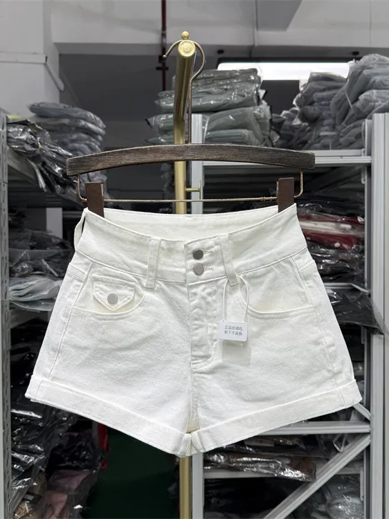 Black High Waist Denim Shorts Women's Summer 2026 Slimming Versatile A-Line Wide Leg Cuffed Bodycon Trendy Hot Pants