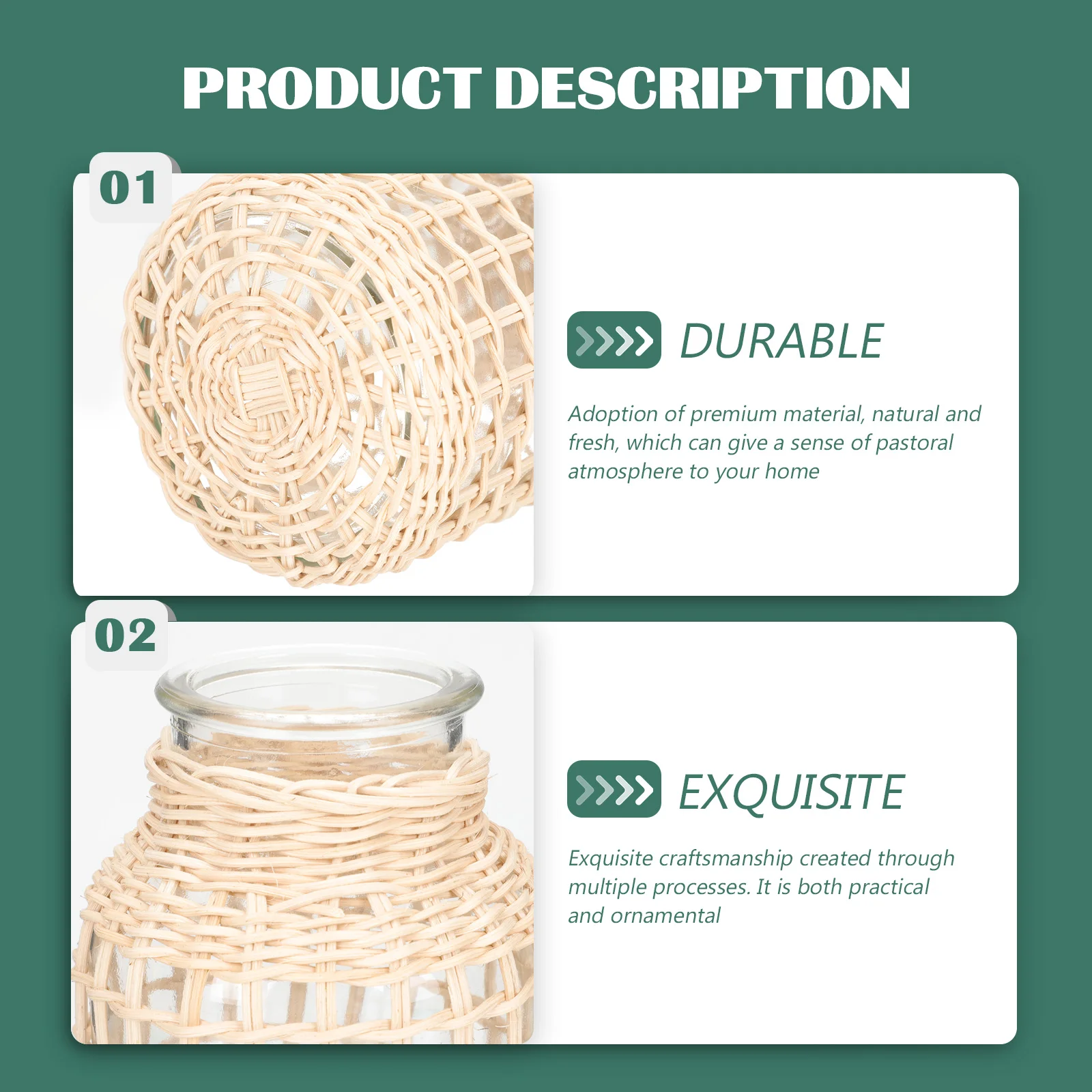 

Rattan Glass Woven Flower Simple Table Desktop Vase Creative Plants Container Japanese Style Woven Vase Country Style Decor Home