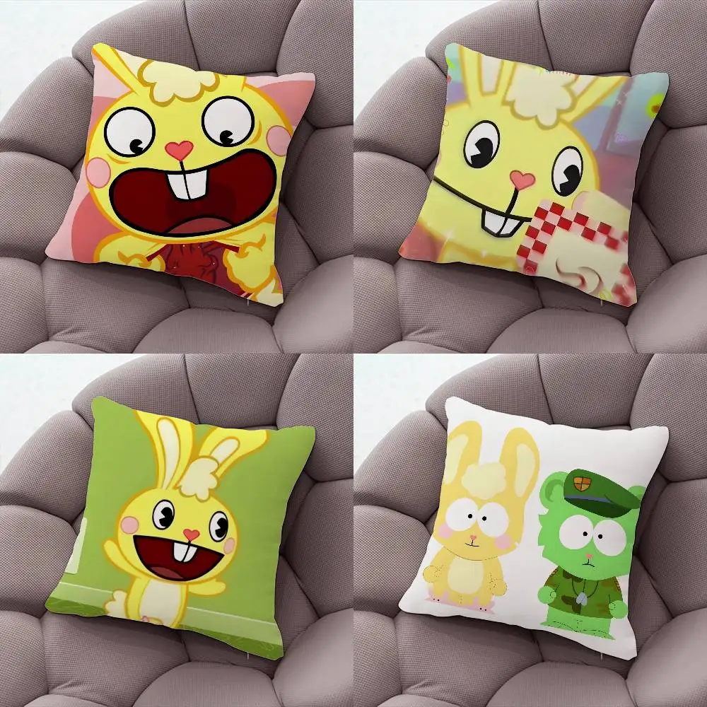 

H-Happy Tree Friends HTF Cuddles Pillow Case Silky Short Plush With Invisible Zipper Dustproof Sofa Cushion Cover For Home Decor