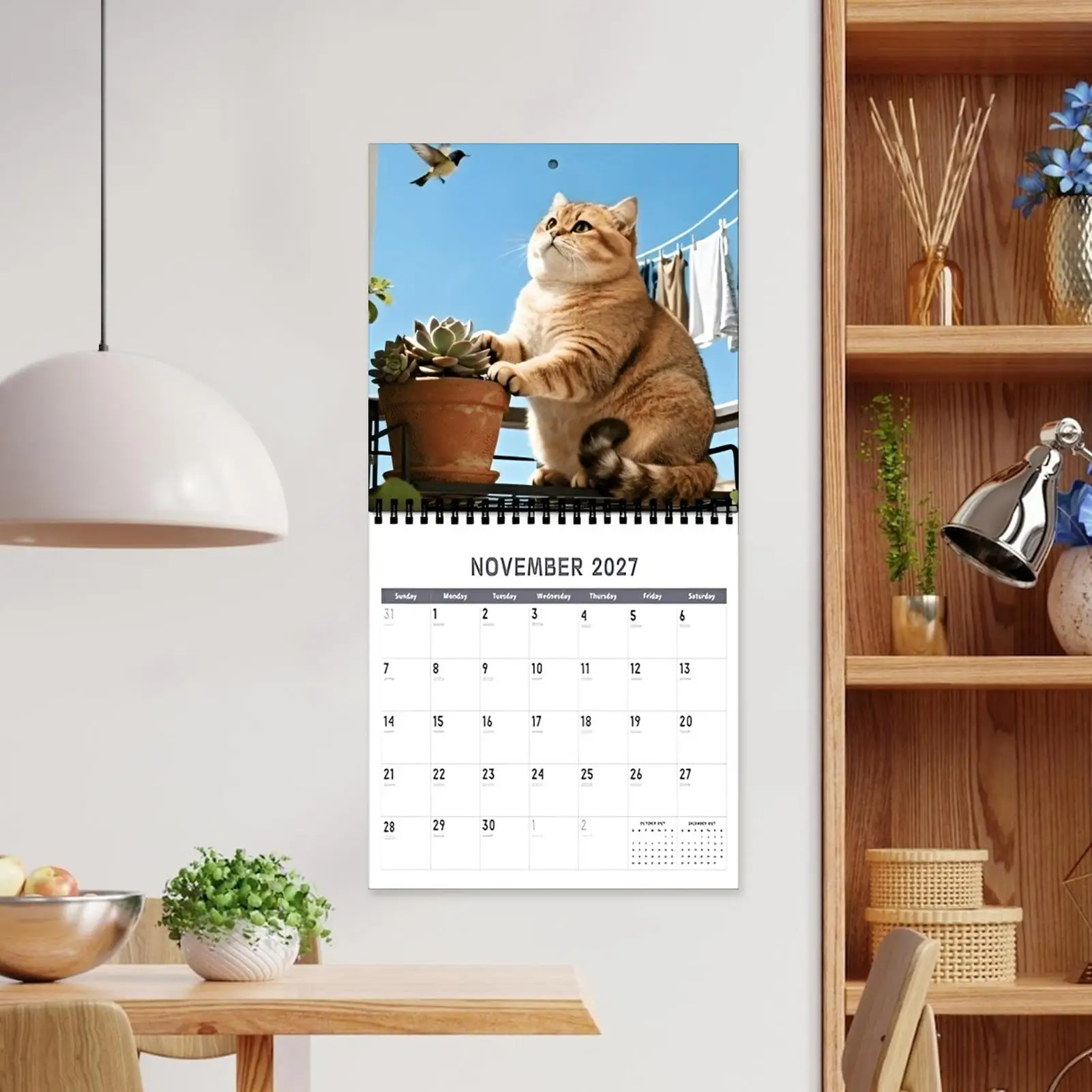 2027 Calendar Wall 12 Monthly Cute January To December Fat Cat Calendar 2027 For Home Indoor Office Bedroom School Traveling