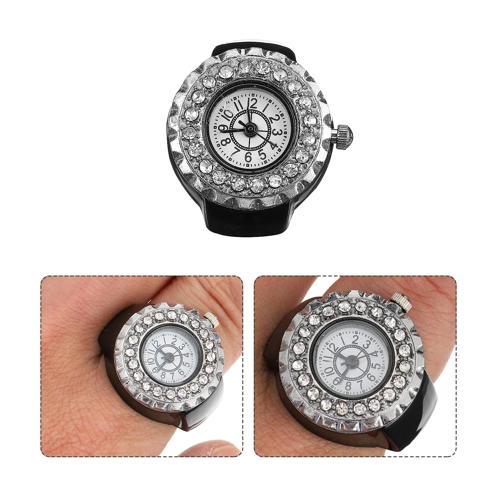 

Diamond Decorative Ring Watch Zinc Alloy Creative Finger Jewelry Timepiece Fashionable Mini Electronic Ring Watch