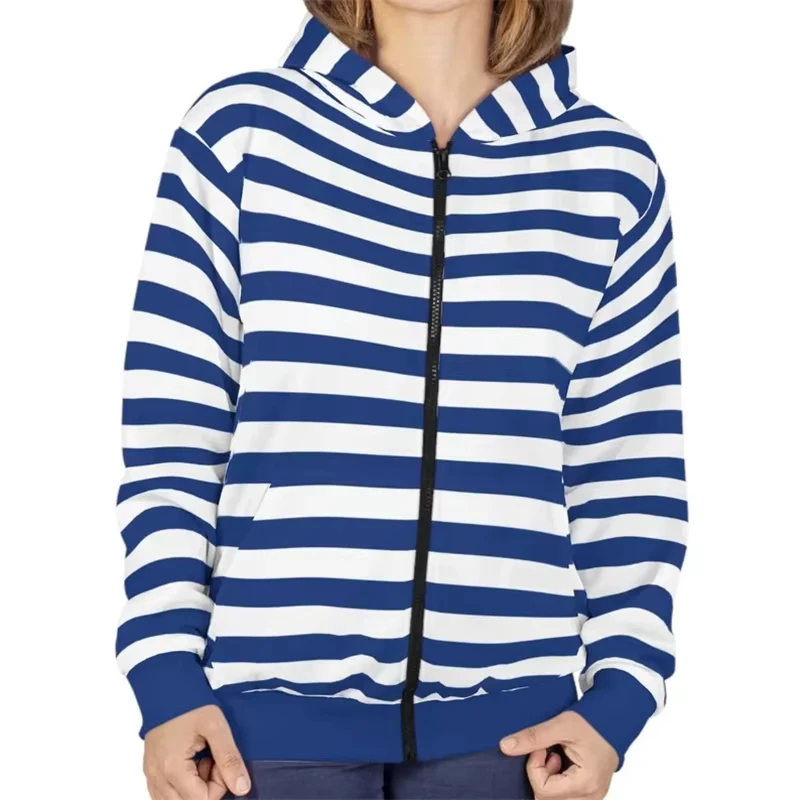 Herfst en winter dames hoodie met rits 3D streep klassieke mode streetwear jas nieuwe outdoor casual mode losse herenkleding top
