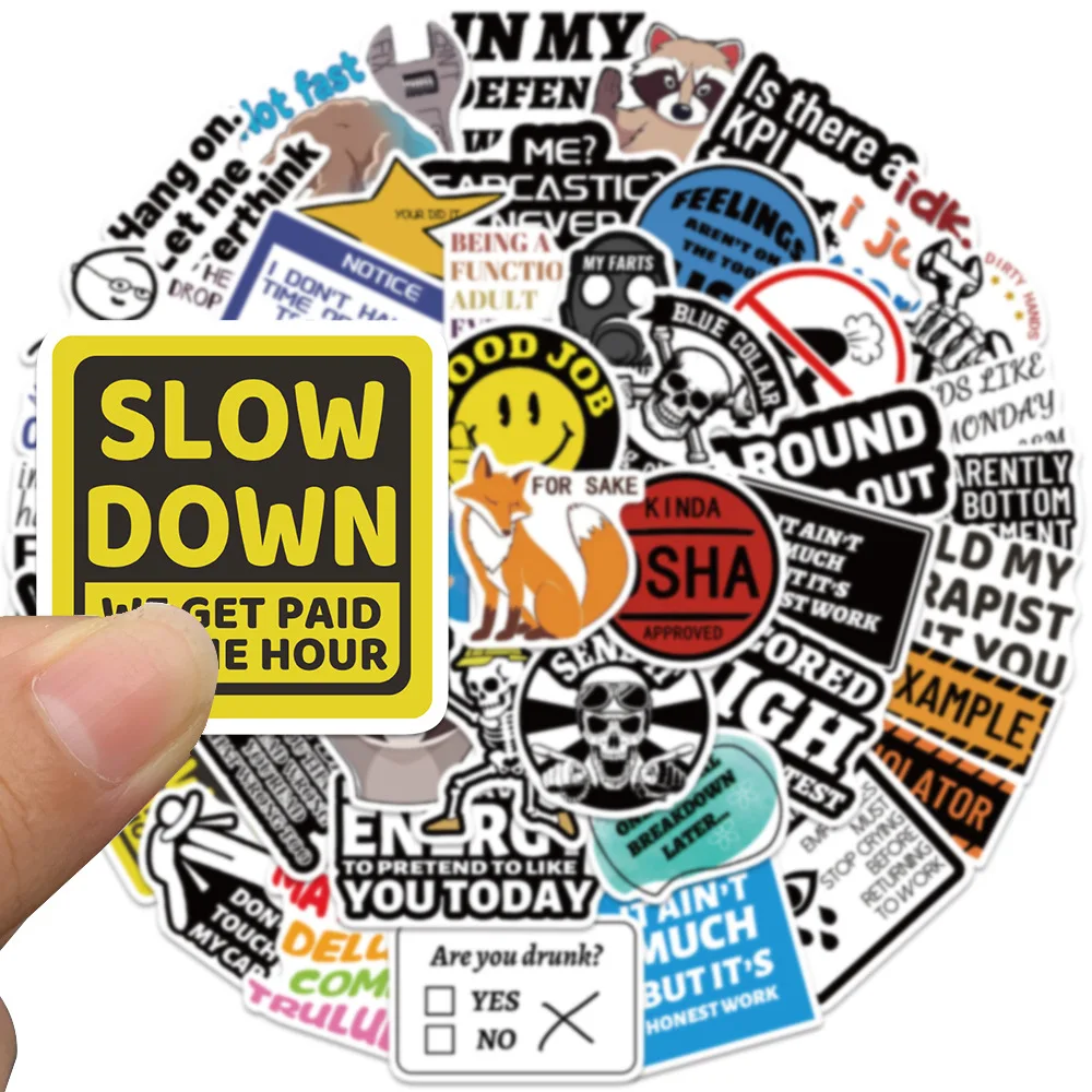 50pcs Sarcastic Stickers Set Dark Humor Waterproof Prank Decals for Laptop Luggage Skateboard