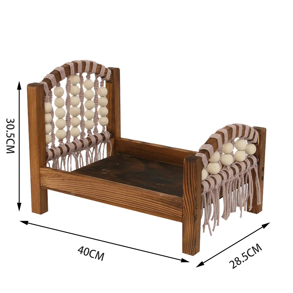 Baby Retro Bed Infant Mini Bed Newborn Centenary Photography Olid Wood Hand-woven Photo Props Furniture Posing Assisted Props