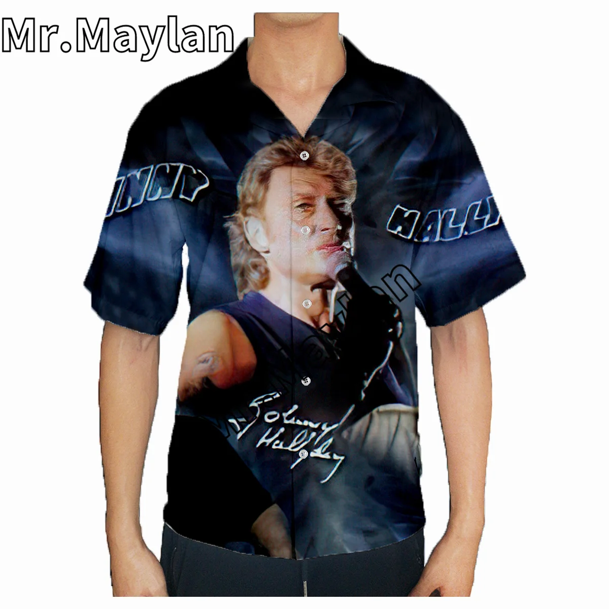 Johnny Hallyday Rock Chemise 3D D'été Hawaïenne Chemise Hommes À Manches Courtes Chemise Hommes Chemises 2023 Respzed 5XL Chemise Chemise Homme-077