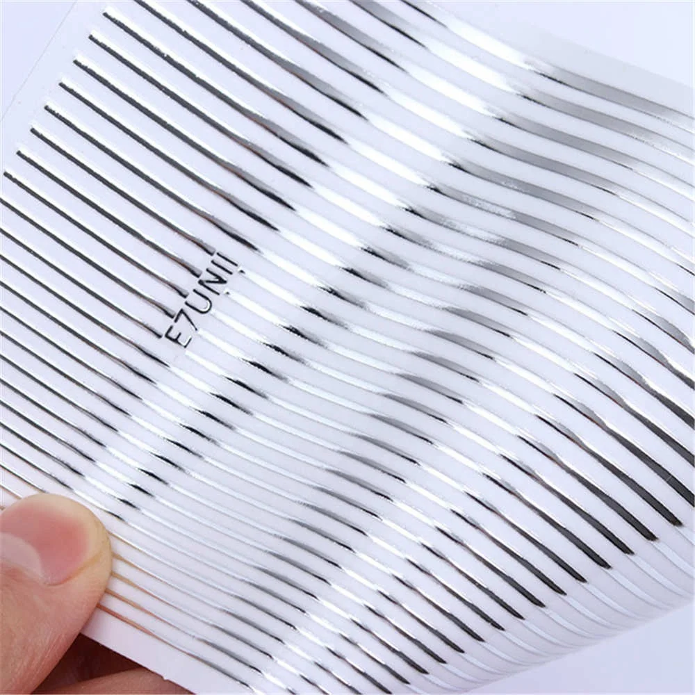 2PCS Gold Silver Lines Stripe DIY Nail Sticker Geometric Waved Self Adhesive Slider Papers Nail Art Transfer Stickers