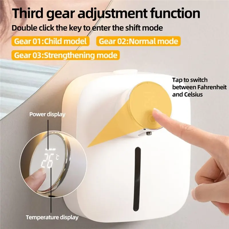 AB46-Multifunctional Wall-Mounted Automatic Soap Dispenser Infrared Sensor Touchless Foaming USB Rechargeable Digital Display