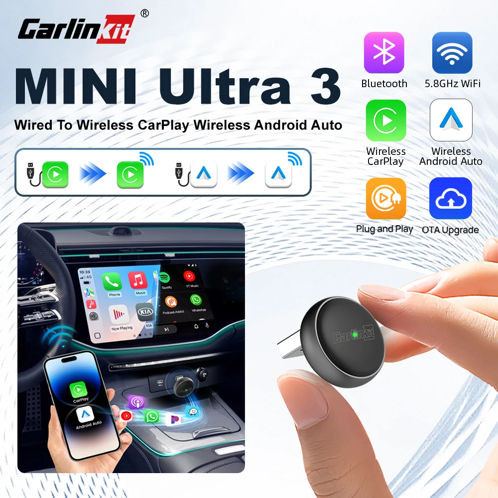 Neuer CarlinKit Mini Ultra3 Wireless CarPlay Adapter Android Auto Wireless Dongle 2-in-1 Wireless Adapter Auto Connect 5,8G Wifi