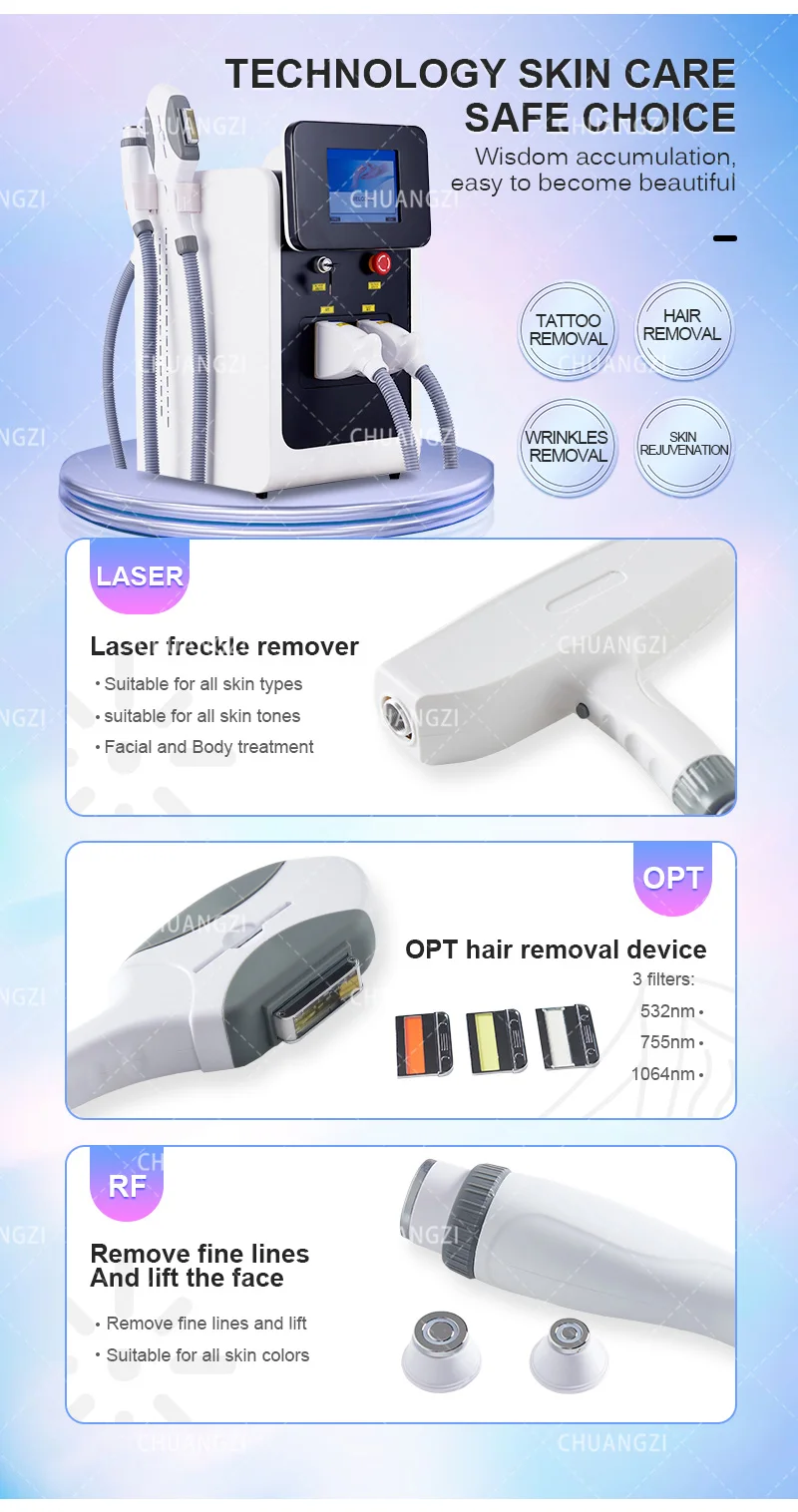 Mesin Penghilang Rambut IPL Pilihan Laser Dioda 3 In 1 Penghilang Tato Laser Picosecond Portabel Penghilang Rambut Perangkat Kecantikan Profesional