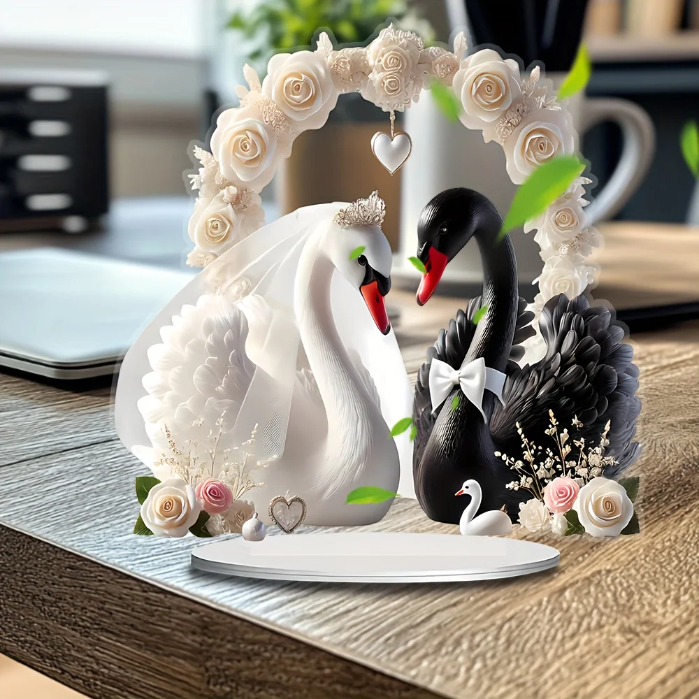 Swan 2D Acrylic Tabletop Ornament Bright Hues Lifelike Art Craft Wedding Household Workplace Celebration Romantic Holiday Decor