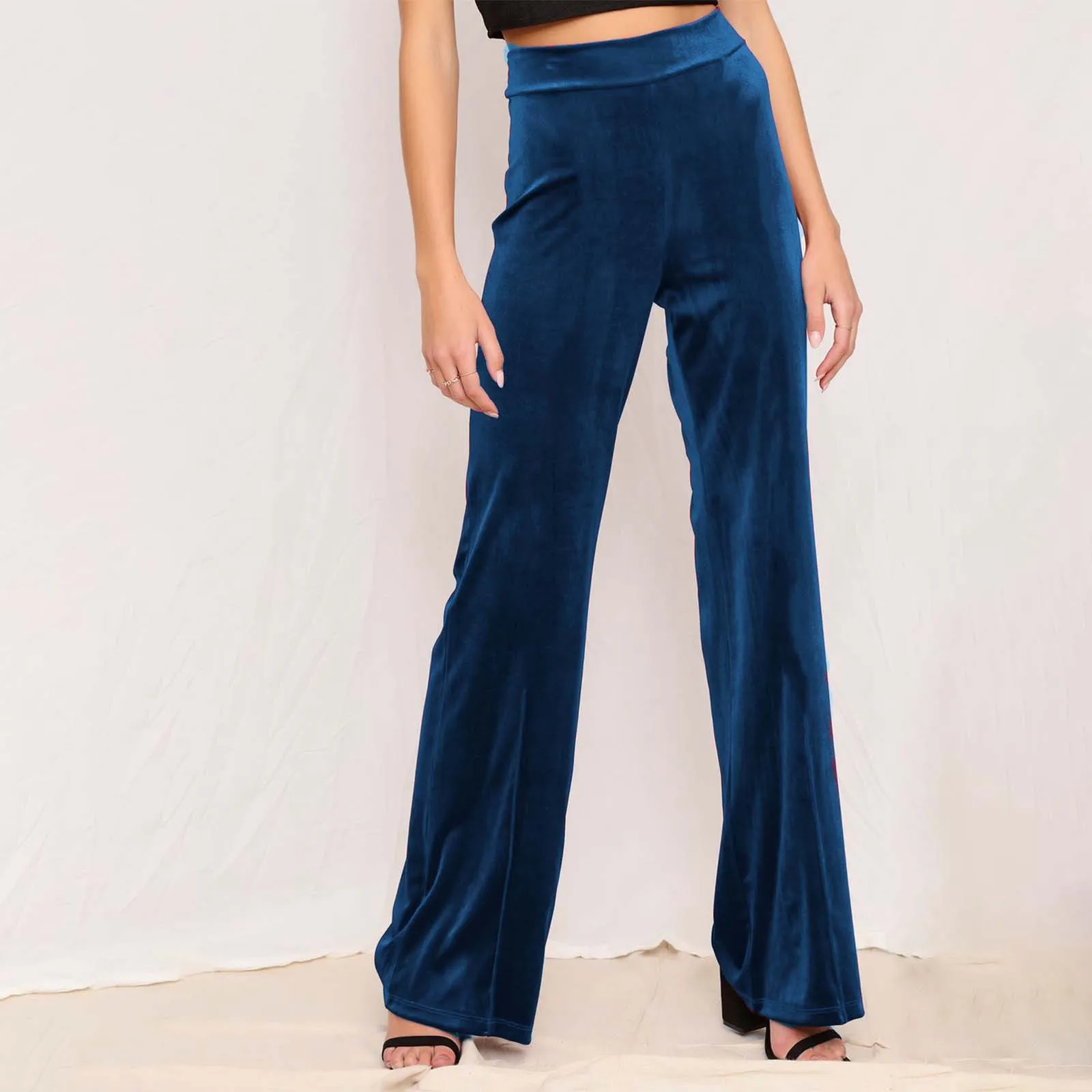 Women's New Fashion Velvet Flare Pants Women Clothing Y2k Solid Color Elastic Elastic High-waisted Casual Flared Long Pants