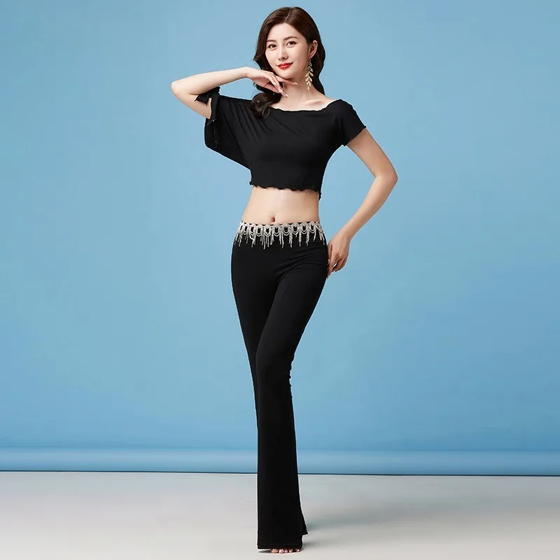 Индивидуальные костюмы для танца живота, модальный свободный комплект брюк с рукавами «летучая мышь» и треугольным шарфом с кисточками, тренировочная одежда для начинающих