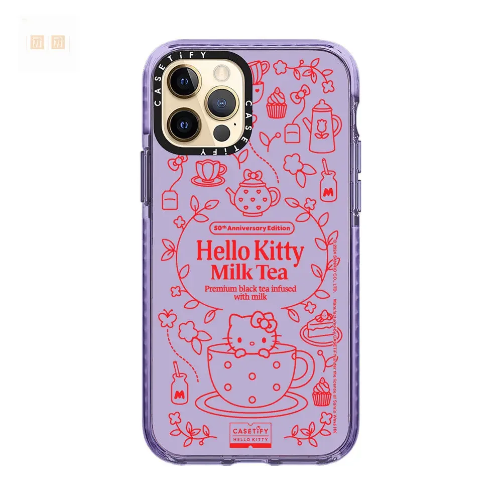Sanrio cartoon hello kitty leite chá capa de telefone anti-queda com tudo incluído capa de proteção macia para iphone 11 12 13 14 15 pro max xr