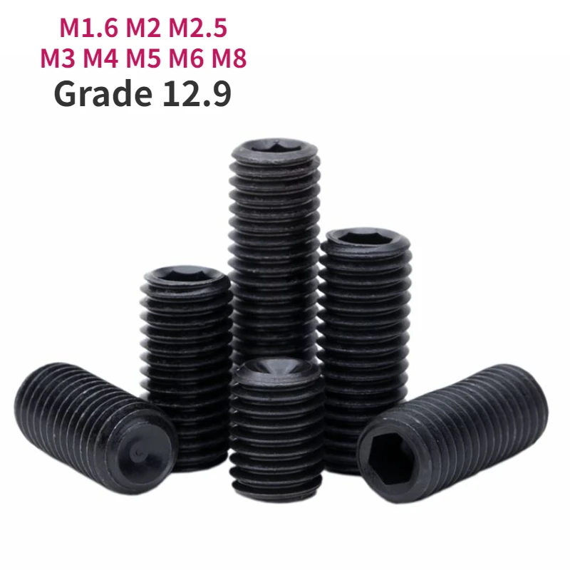 M1.6 M2 M2.5 M3 M4 M5 M6 M8 Grade 12.9 Black Hexagon Socket Head Set Screw Knurled Toothed Hexagon Socket Set Screw