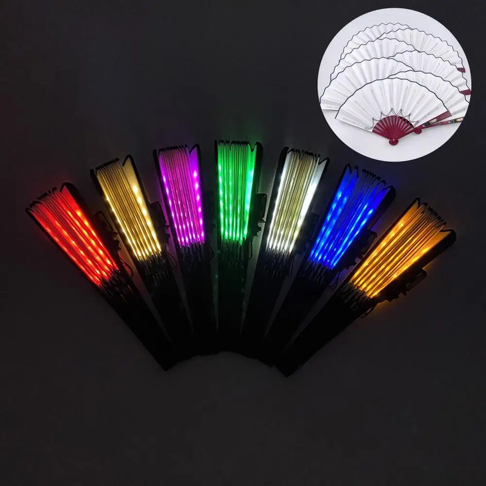 8 Inch Fan Led Light Handheld Fan with Strong Hinge Foldable Led Light Fan for Ktv Bar Club Decoration Glowing Prop for Night