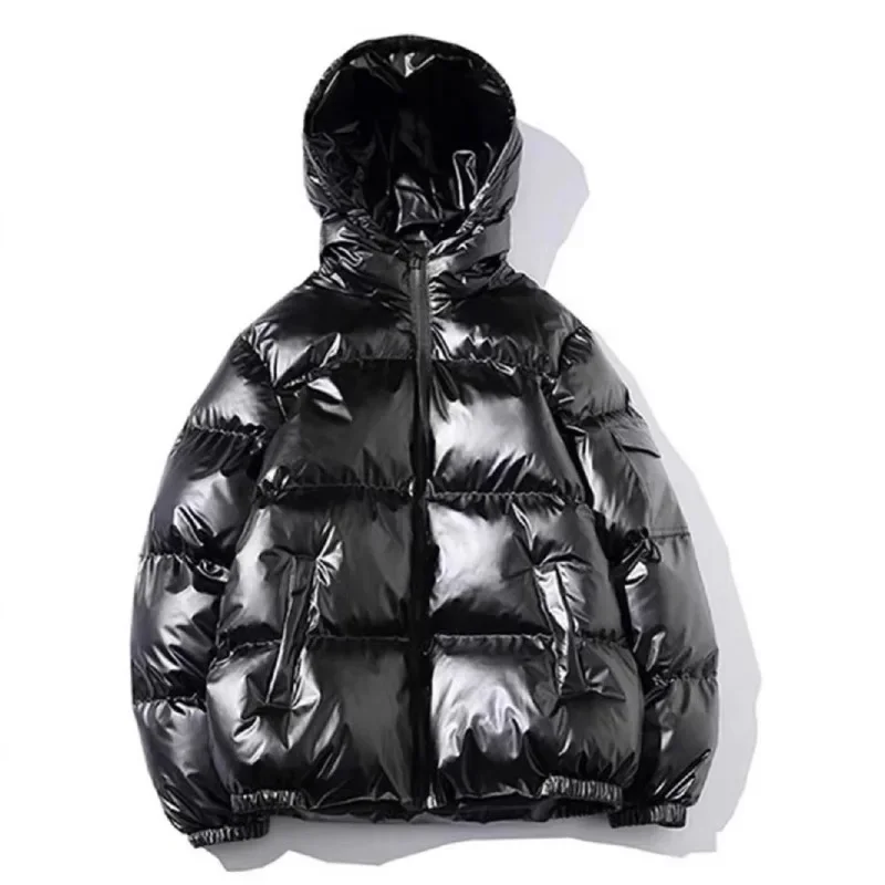 Women's Down Jacket Winter Glossy Silver Black Gold Blue Hooded Stand Collar Zipper Solid Parka Outwear Down Padded Coats Female