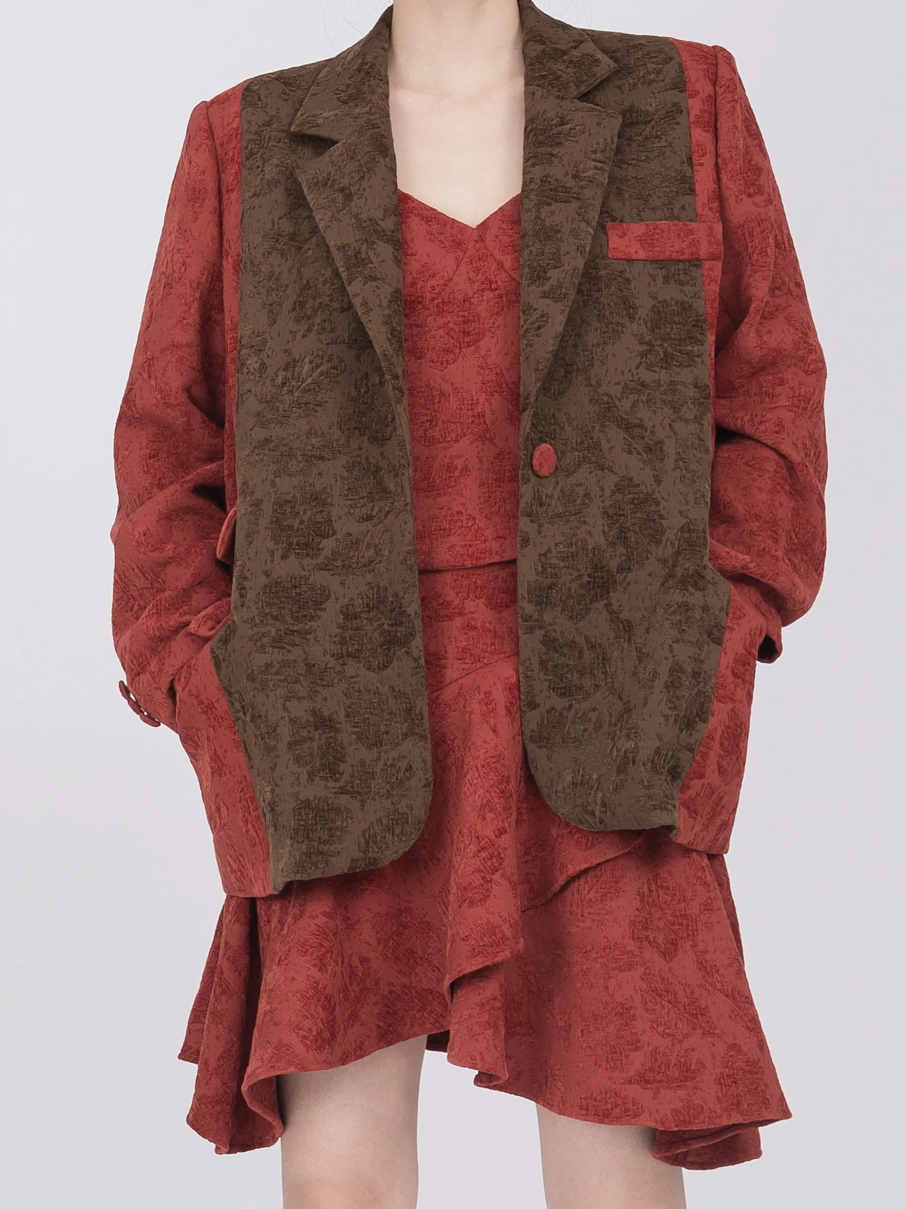 

Женский костюм WUXIAN Color Blo: винтажный пиджак в стиле преппи, длинный рукав, полиэстер, повседневный деловой стиль