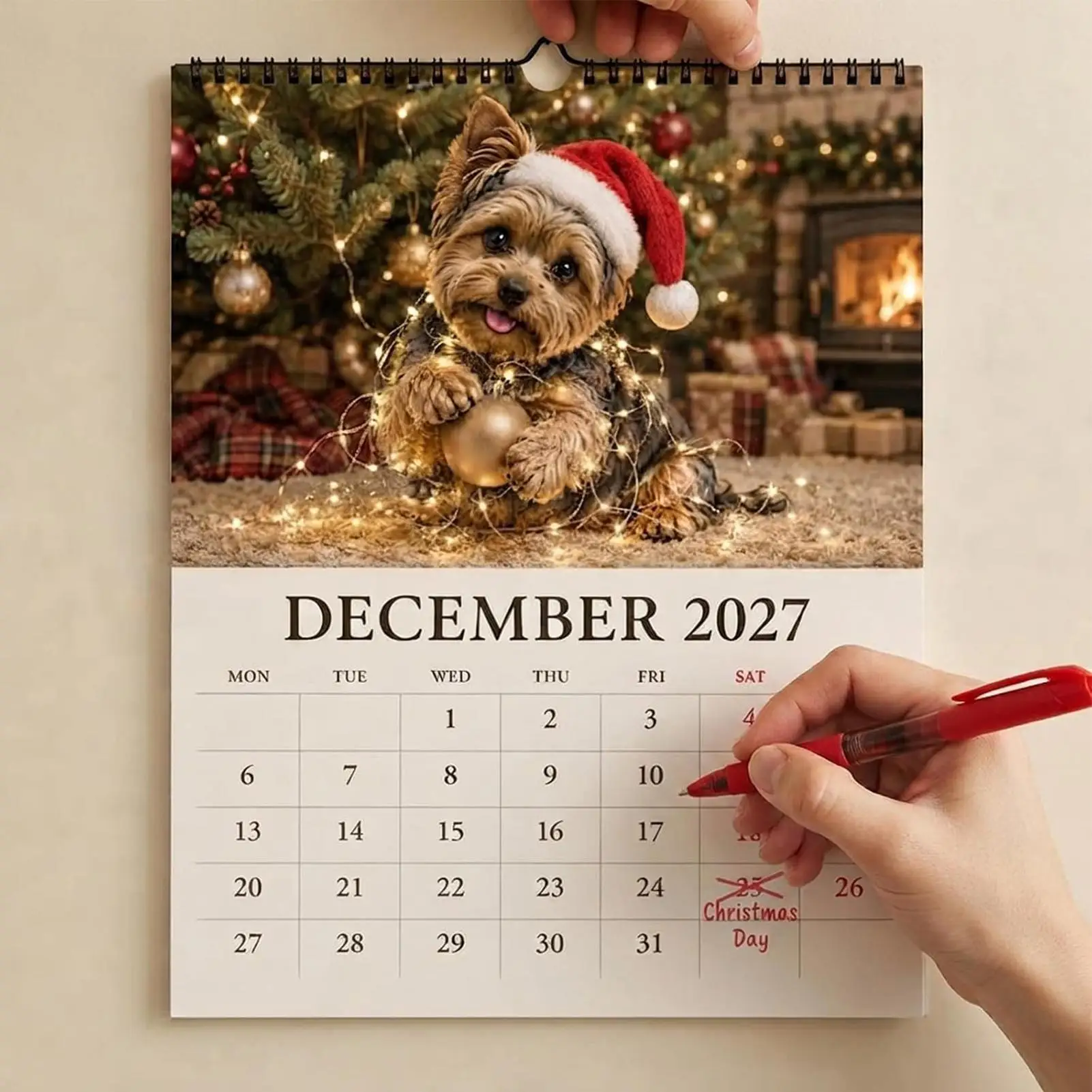 Dog Wall Planner 2027 Monthly Spiral Bound Appointment Organizer for Kitchen Dormitory Apartment Workplace School Studio